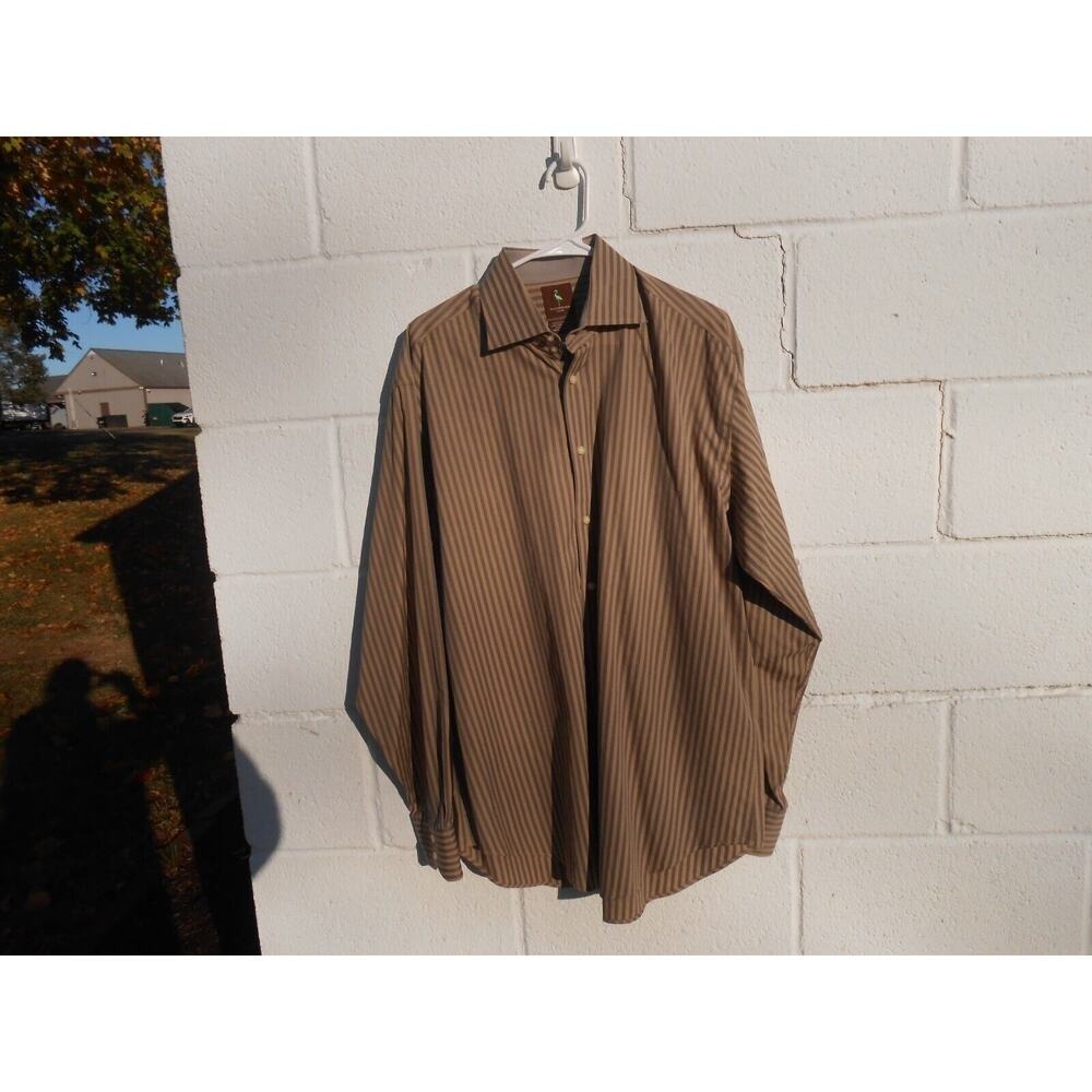 TailorByrd Collection Shirt Mens XL Button Down Blue/Tan Strip Long Sl Flip Cuff